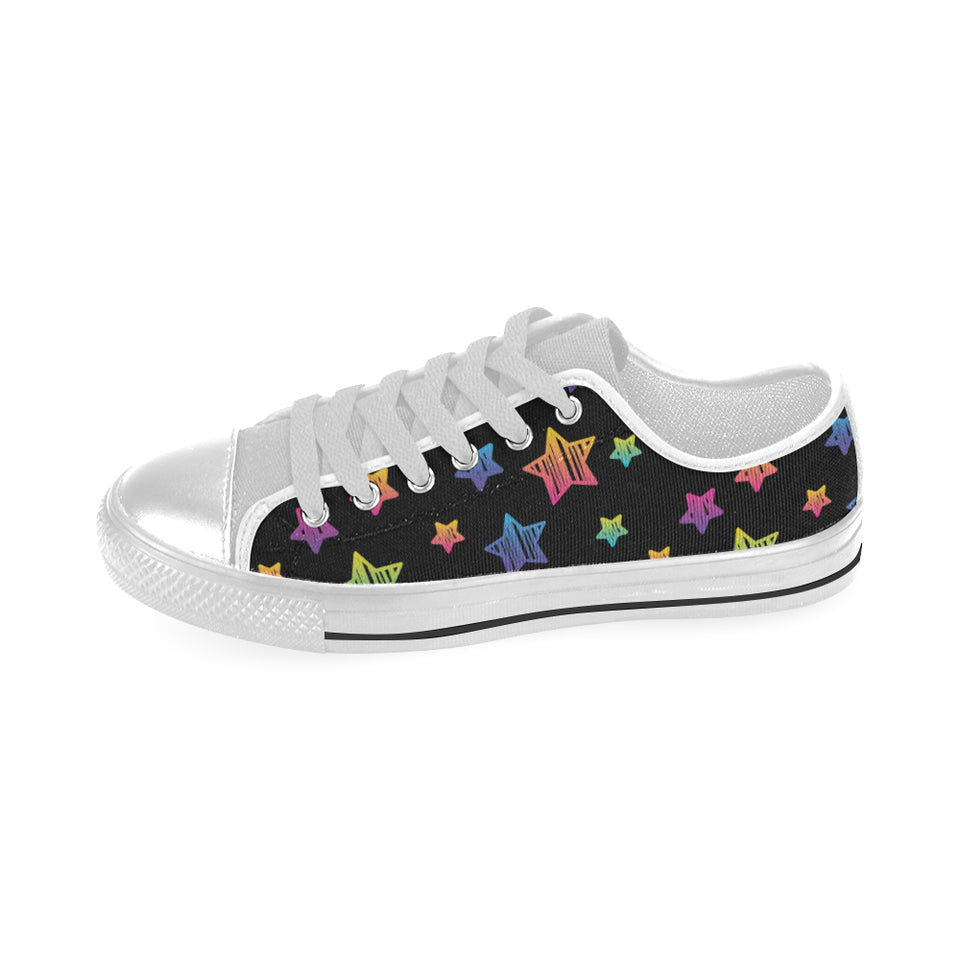 Colorful star pattern Men's Low Top Shoes White