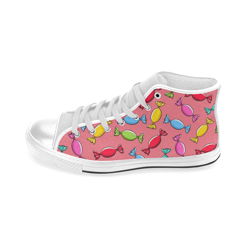 Colorful wrapped candy pattern Men's High Top Canvas Shoes White