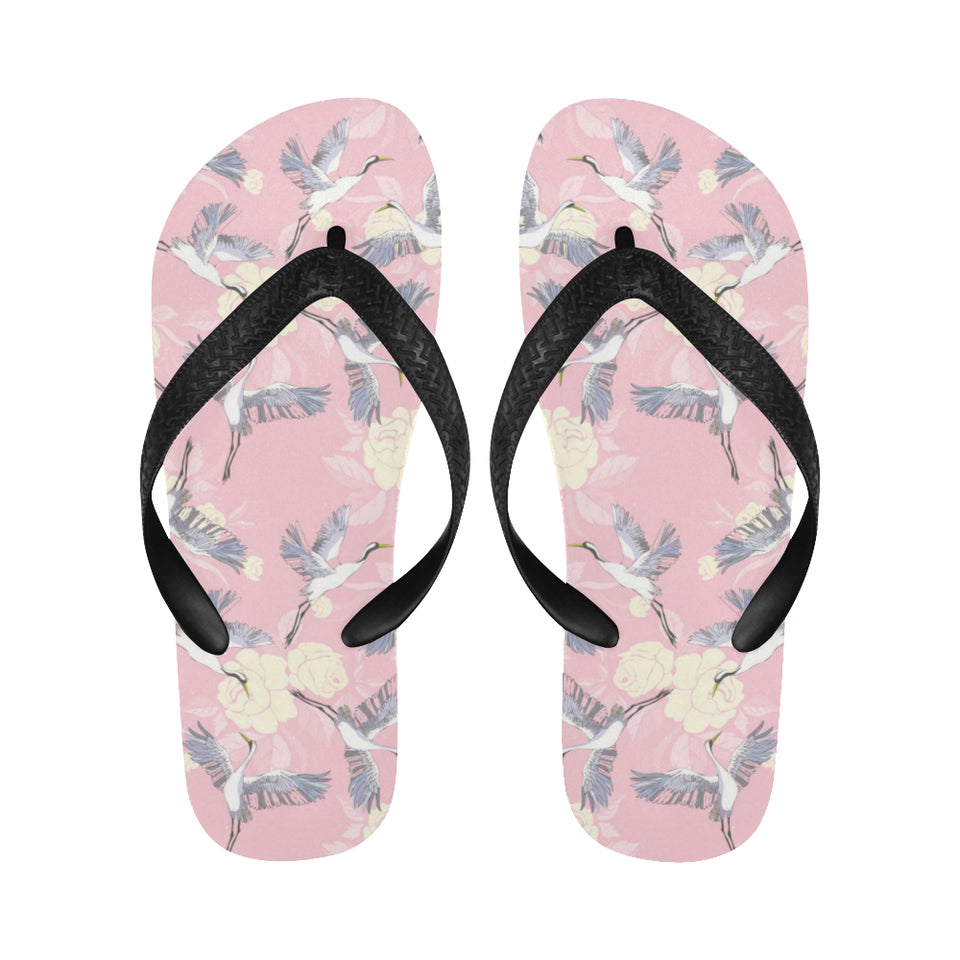 Japanese crane rose pattern Unisex Flip Flops