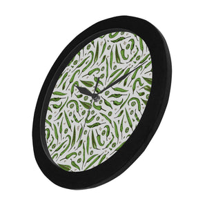 Hand drawn sketch style green Chili peppers patter Elegant Black Wall Clock