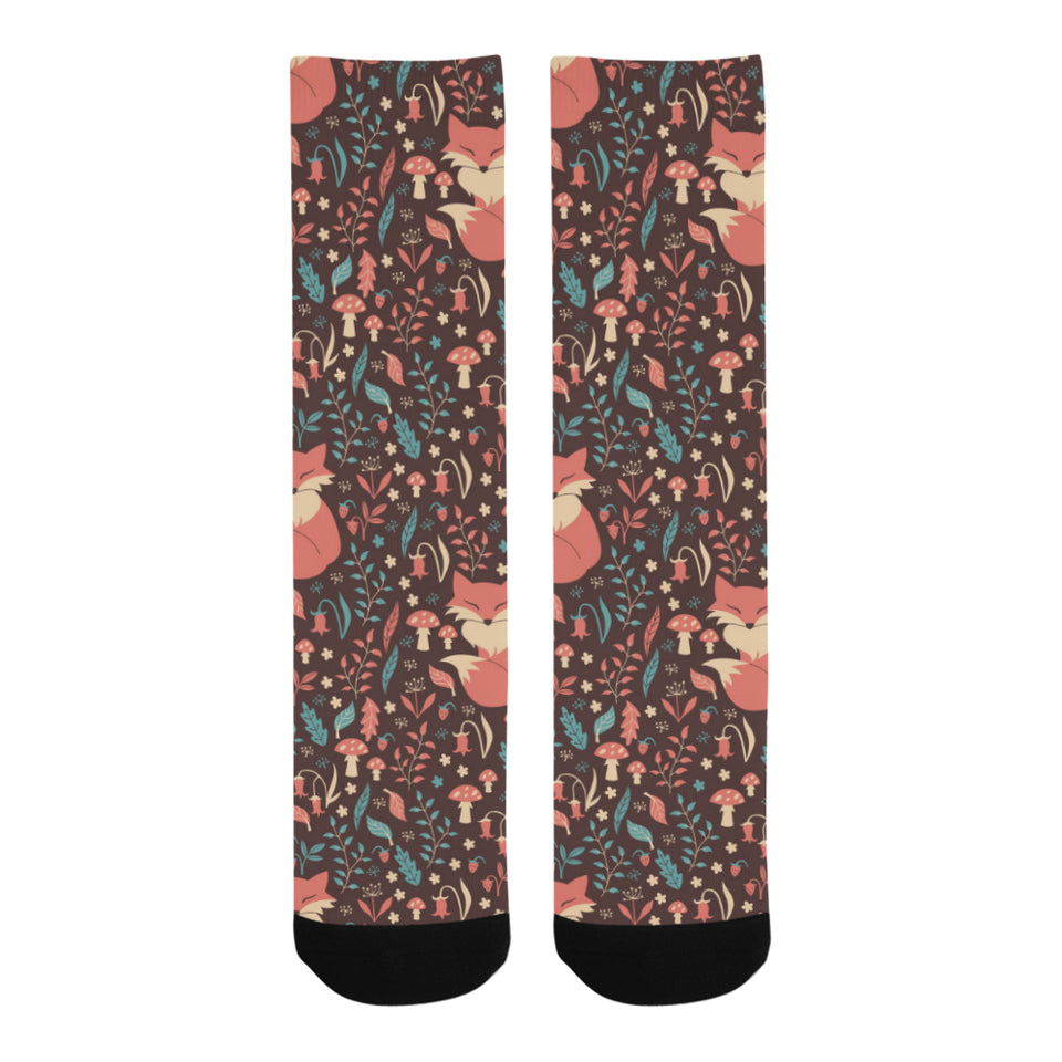 fox leaves mushroom pattern Crew Socks