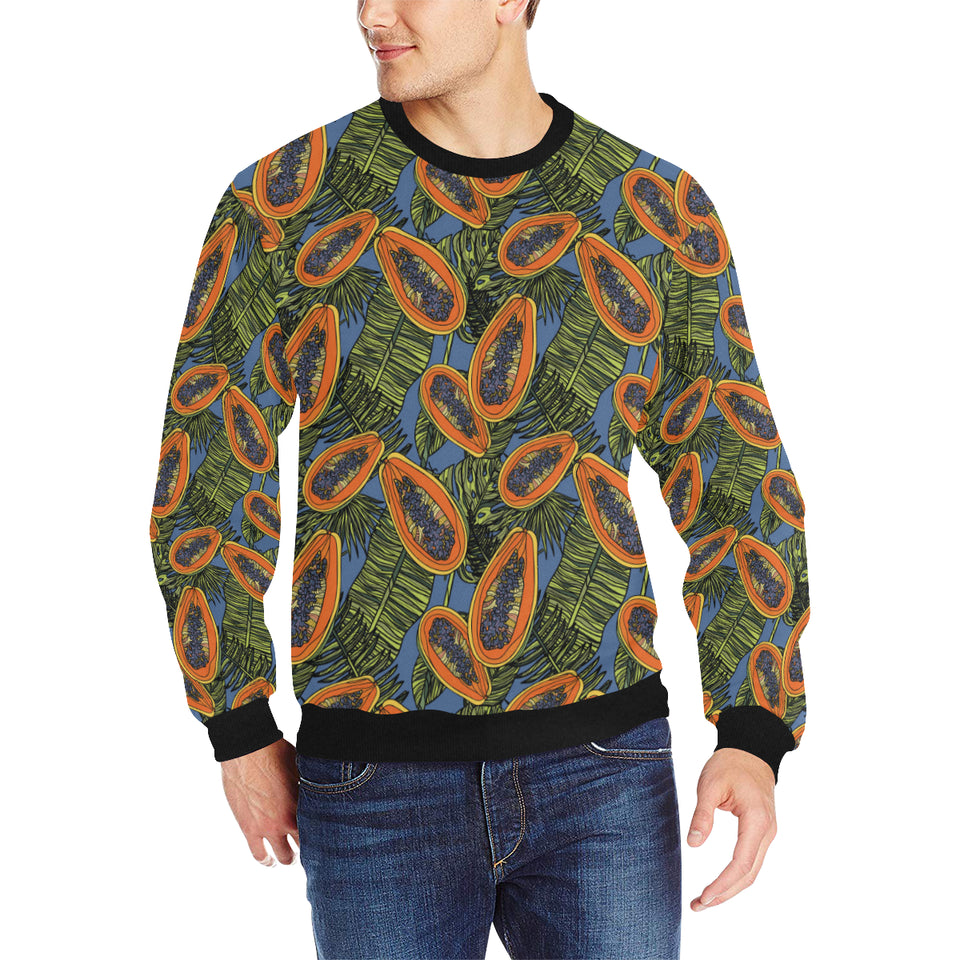 Colorful papaya tropical leaves Men's Crew Neck Sweatshirt