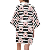 Donuts pink icing striped pattern Women's Short Kimono Robe