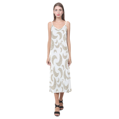 Cool gold moon abstract pattern V-Neck Open Fork Long Dress
