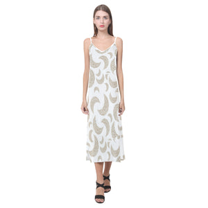 Cool gold moon abstract pattern V-Neck Open Fork Long Dress