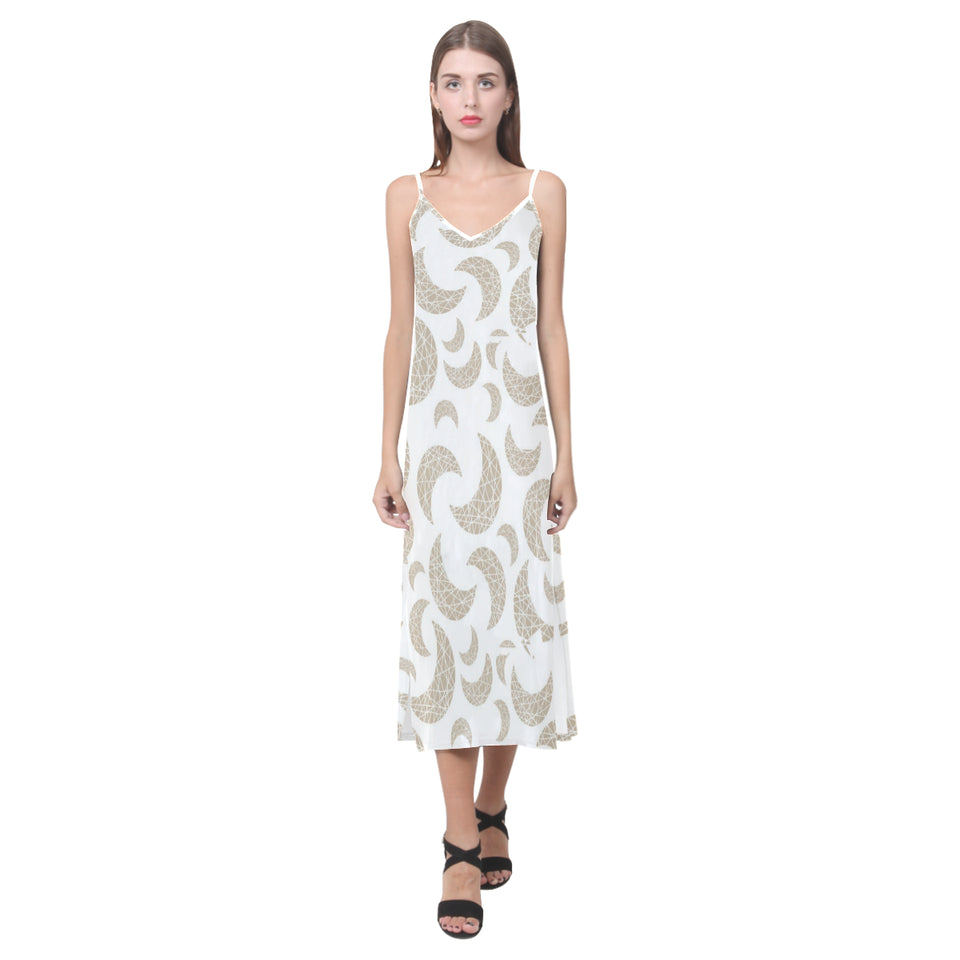 Cool gold moon abstract pattern V-Neck Open Fork Long Dress