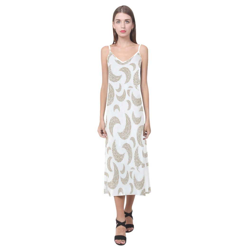Cool gold moon abstract pattern V-Neck Open Fork Long Dress
