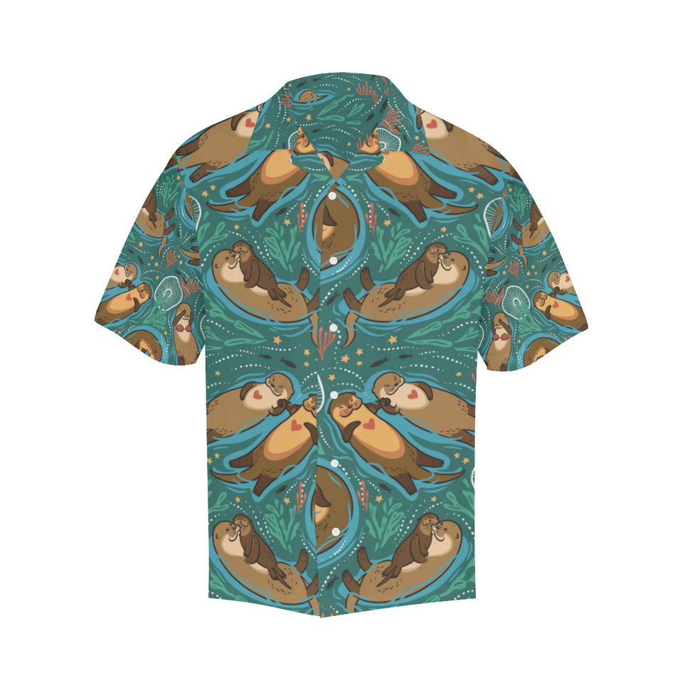 cute brown sea otters ornamental seaweed corals gr Men's All Over Print Hawaiian Shirt