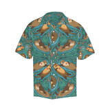 cute brown sea otters ornamental seaweed corals gr Men's All Over Print Hawaiian Shirt