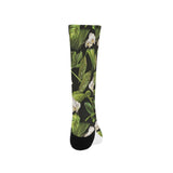 White orchid flower tropical leaves pattern blackg Crew Socks