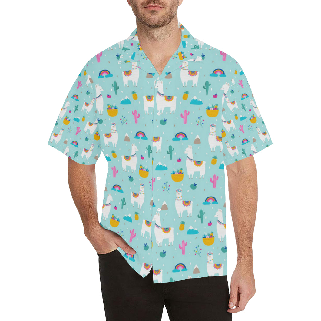 Llama alpaca cactus leaves pattern Men's All Over Print Hawaiian Shirt
