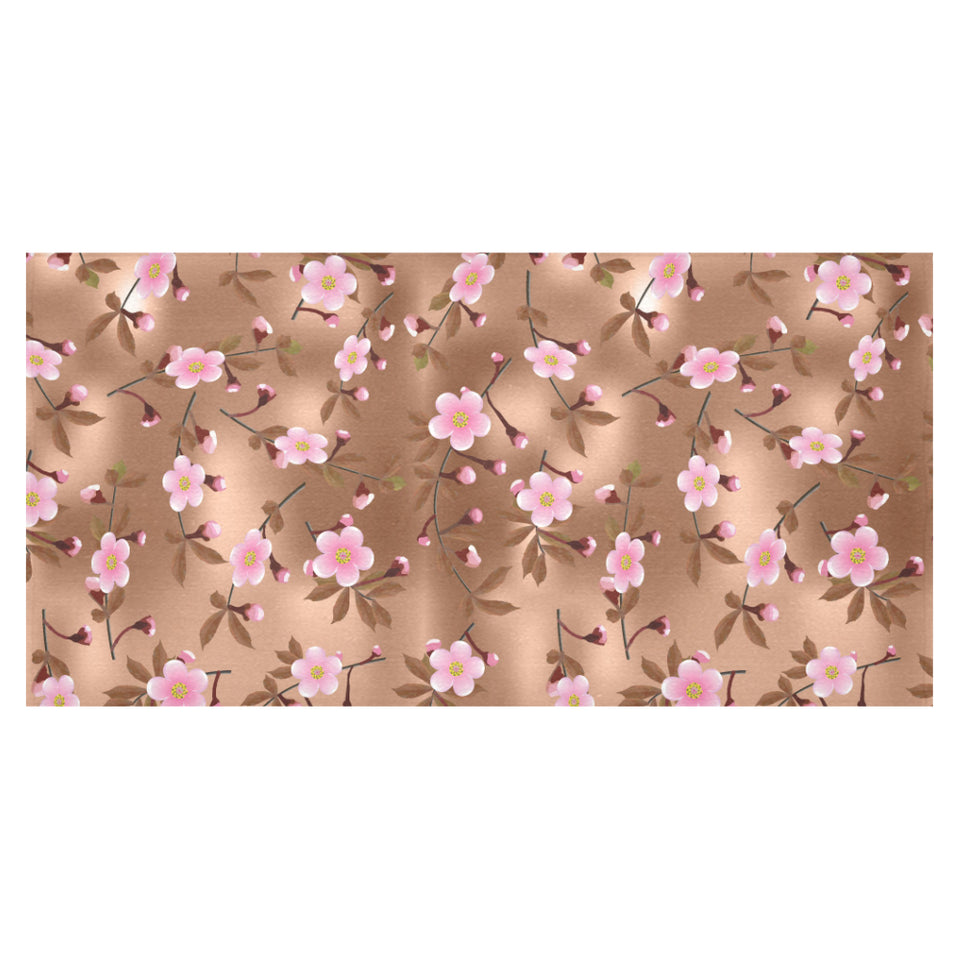 Pink sakura cherry blossom drak brown background Tablecloth