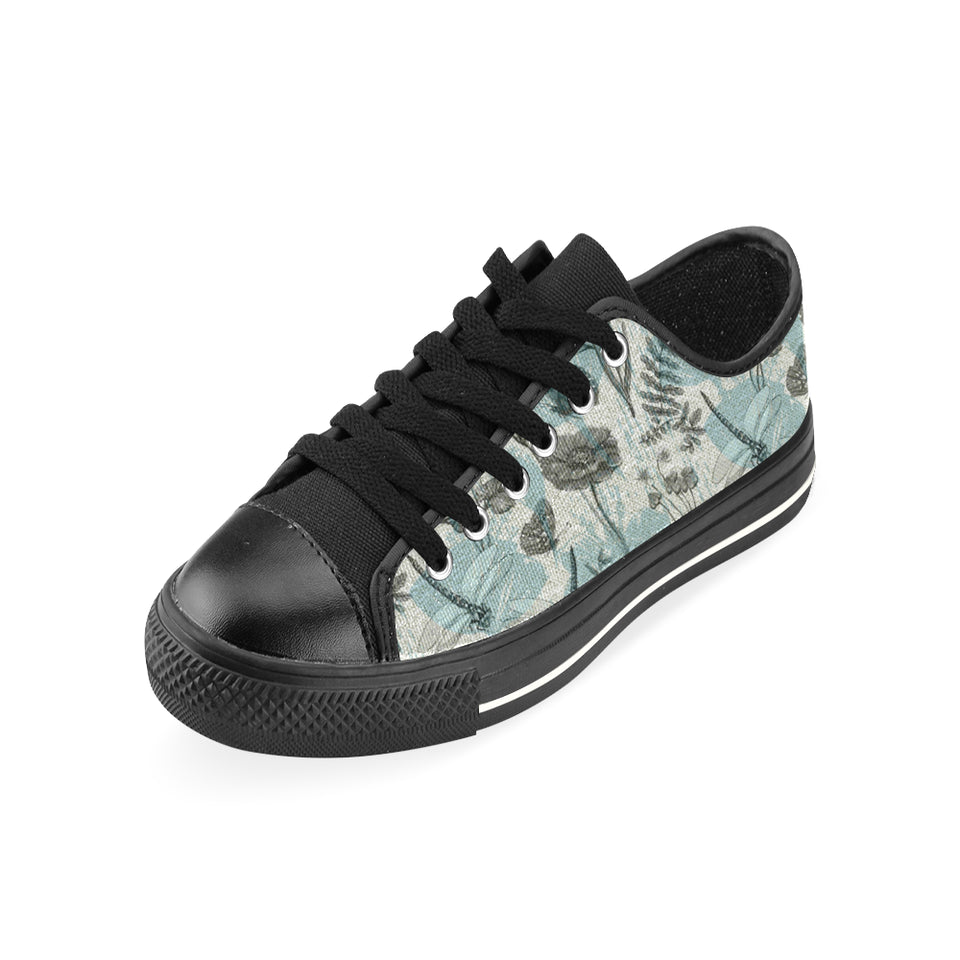 Dragonfly Butterfly Plants insect flower vintage s Men's Low Top Canvas Shoes Black
