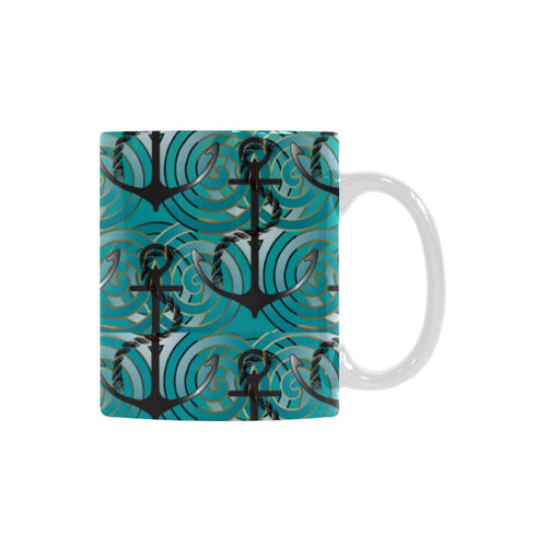Anchor nautical green background Classical White Mug (Fulfilled In US)