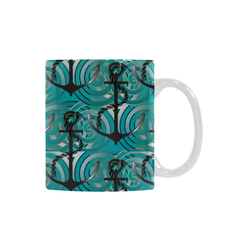 Anchor nautical green background Classical White Mug (Fulfilled In US)