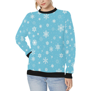 Snowflake pattern blue background Women's Crew Neck Sweatshirt