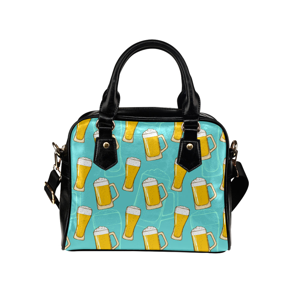 Beer pattern green background Shoulder Handbag