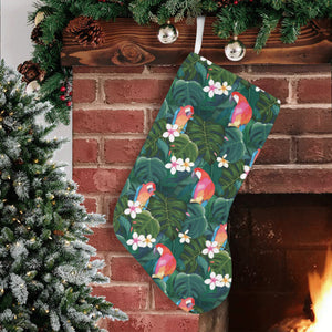 Parrot Palm tree leaves flower hibiscus pattern Christmas Stocking