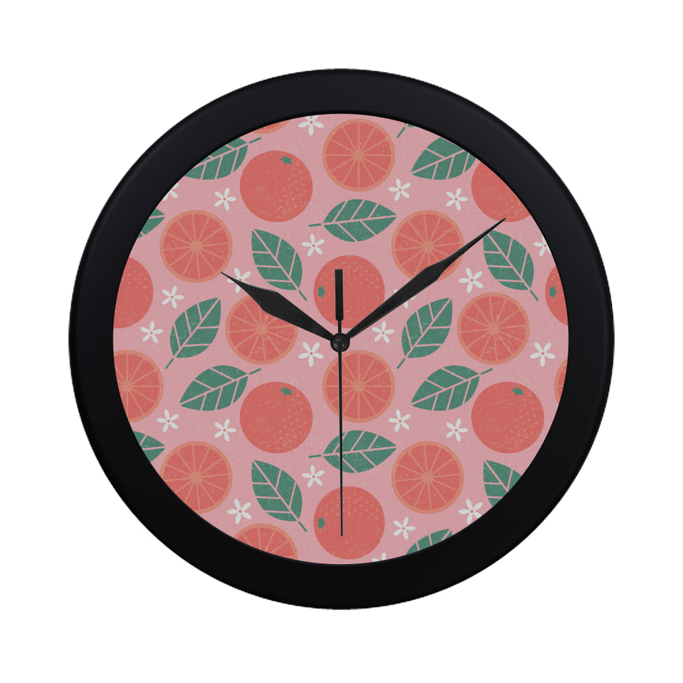Grapefruit leaves flower pink background Elegant Black Wall Clock