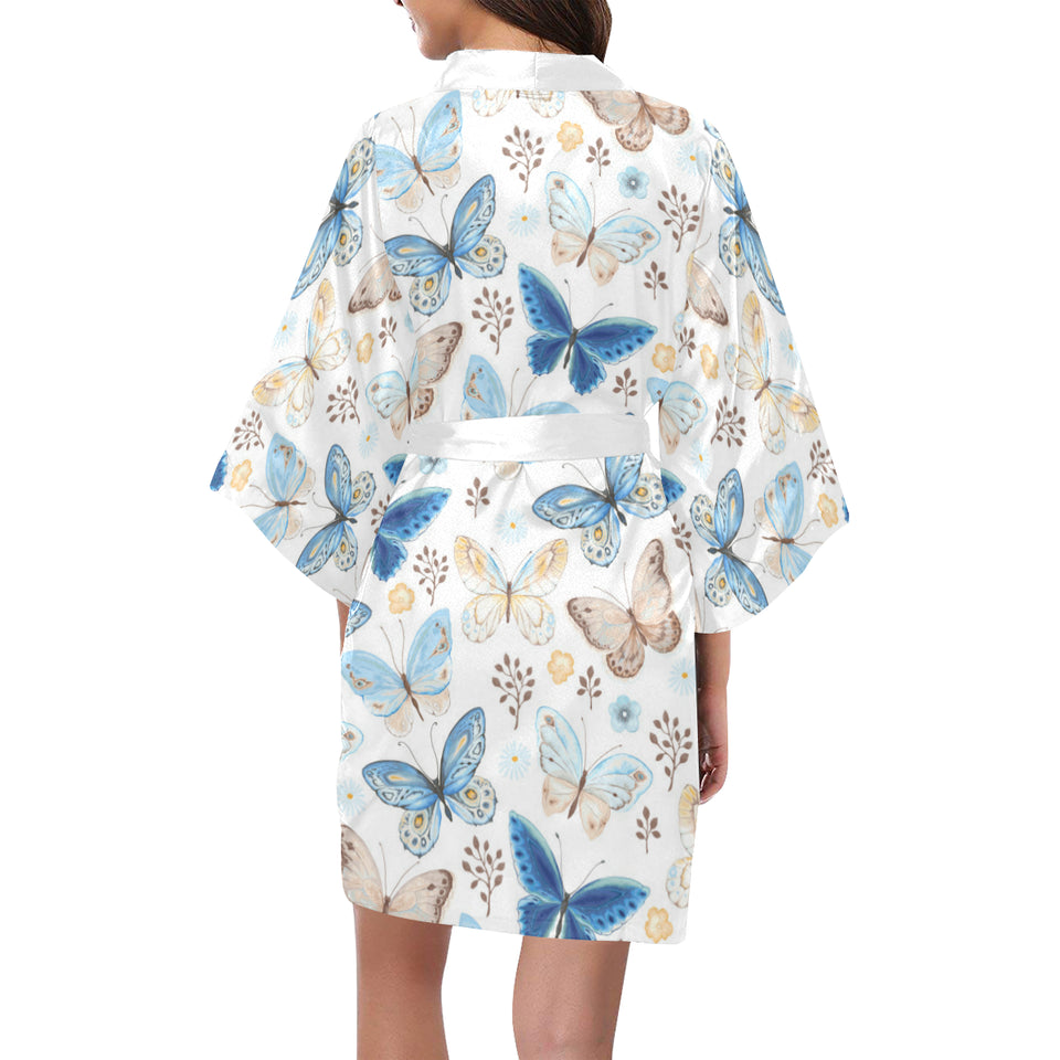 blue butterfly pattern Women's Short Kimono Robe