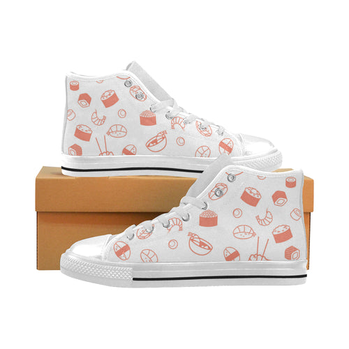 Sushi pattern Men's High Top Canvas Shoes White