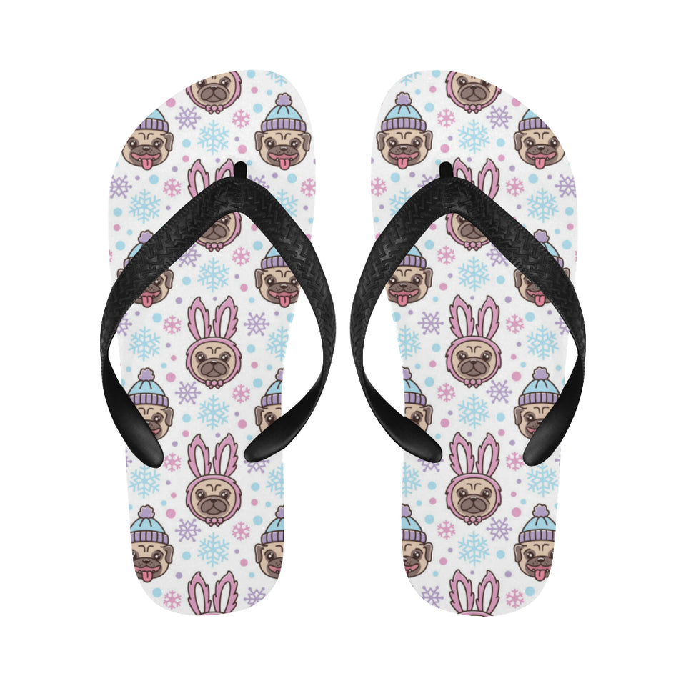 Cute pug hat rabbit costume pattern Unisex Flip Flops