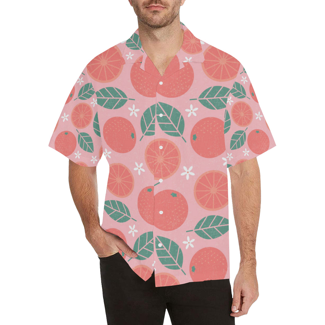 Grapefruit leaves flower pink background Men's All Over Print Hawaiian Shirt