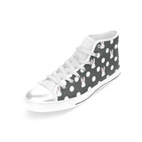 Cute white rabbit polka dots black background Women's High Top Canvas Shoes White