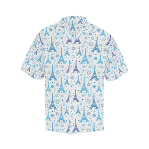 Blue Eiffel Tower Theme Pattern Print Design 01 Men's All Over Print Hawaiian Shirt (Model T58)