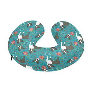 Boston terrier beautiful flower pattern U-Shaped Travel Neck Pillow