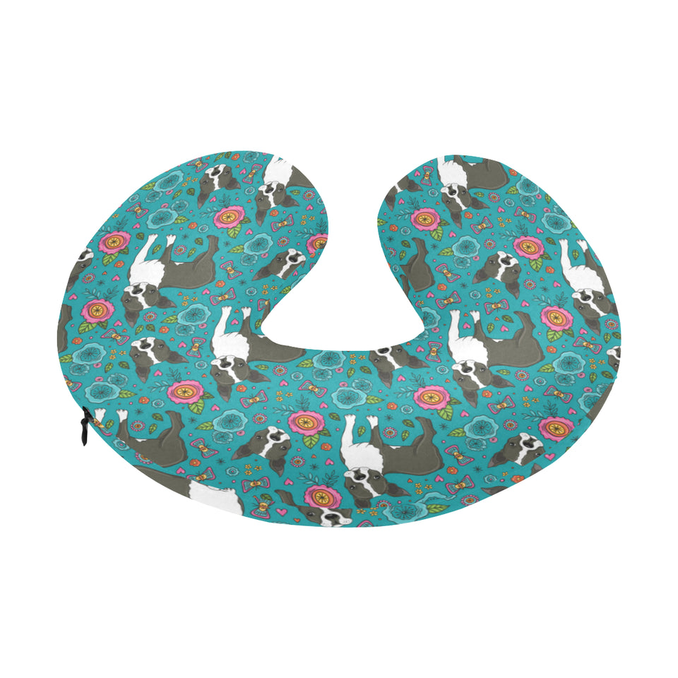 Boston terrier beautiful flower pattern U-Shaped Travel Neck Pillow