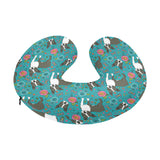 Boston terrier beautiful flower pattern U-Shaped Travel Neck Pillow