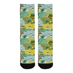 Hand drawn windmill pattern Crew Socks
