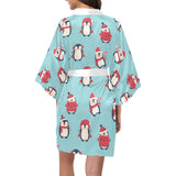 Cute penguin christmas  design pattern Women's Short Kimono Robe