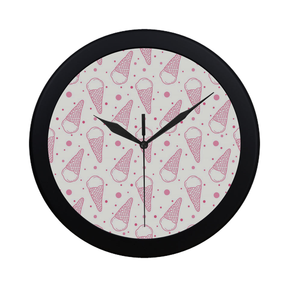 Hand drawn ice cream pattern Elegant Black Wall Clock