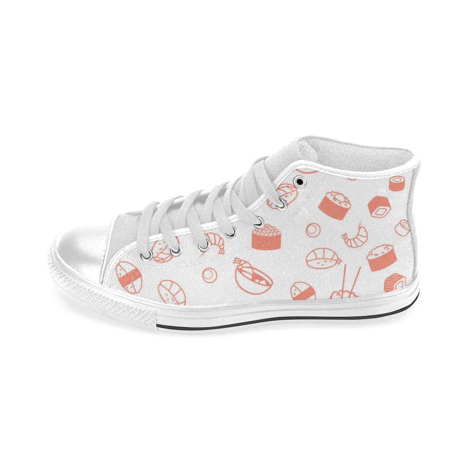 Sushi pattern Men's High Top Canvas Shoes White