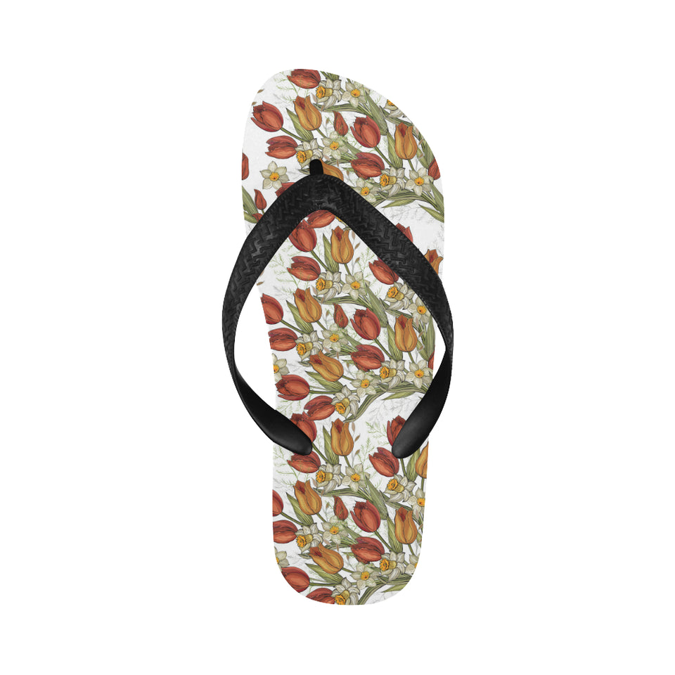 Red tulips and daffodils pattern Unisex Flip Flops