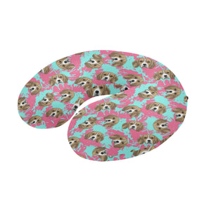 Beagle muzzles turquoise paint splashes pink patte U-Shaped Travel Neck Pillow