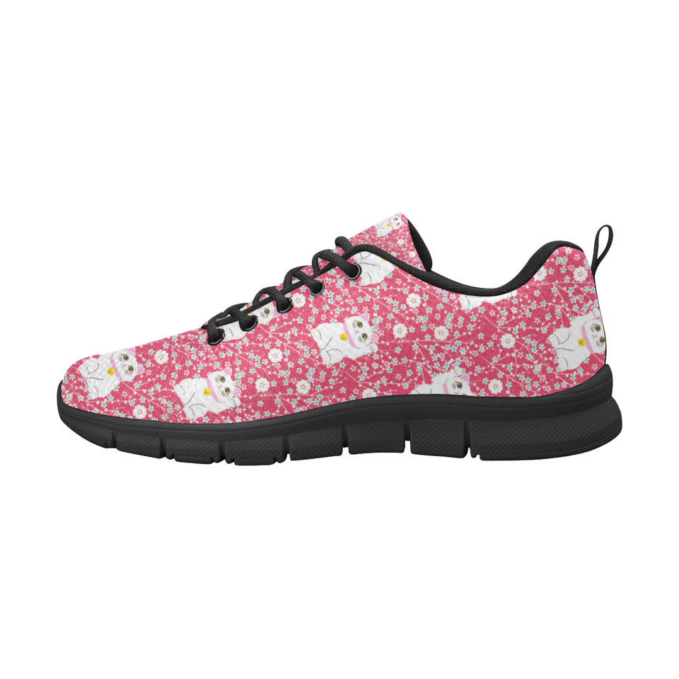 Maneki neko cat sakura pink background Women's Sneaker Shoes