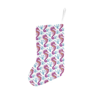Purple seahorse blue coral pattern Christmas Stocking