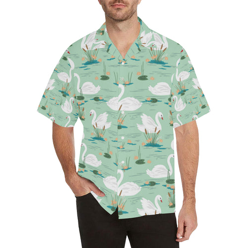 White swan lake pattern Men's All Over Print Hawaiian Shirt