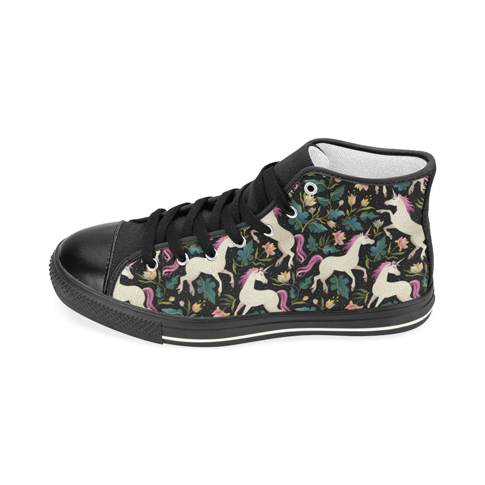 Unicorns forest background Women's High Top Canvas Shoes Black