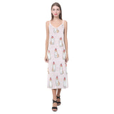 Cute Shiba Inu Dog Apple pattern V-Neck Open Fork Long Dress