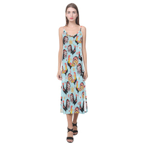 Rooster chicken cock snowfalke V-Neck Open Fork Long Dress