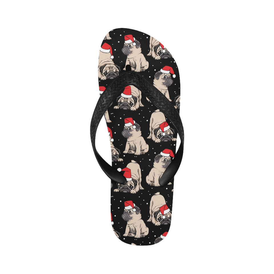 Christmas Pugs Santa_s red cap pattern Unisex Flip Flops