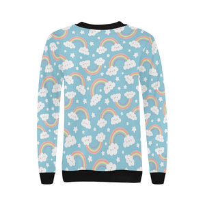 Cute rainbow clound star pattern blue background Women's Crew Neck Sweatshirt