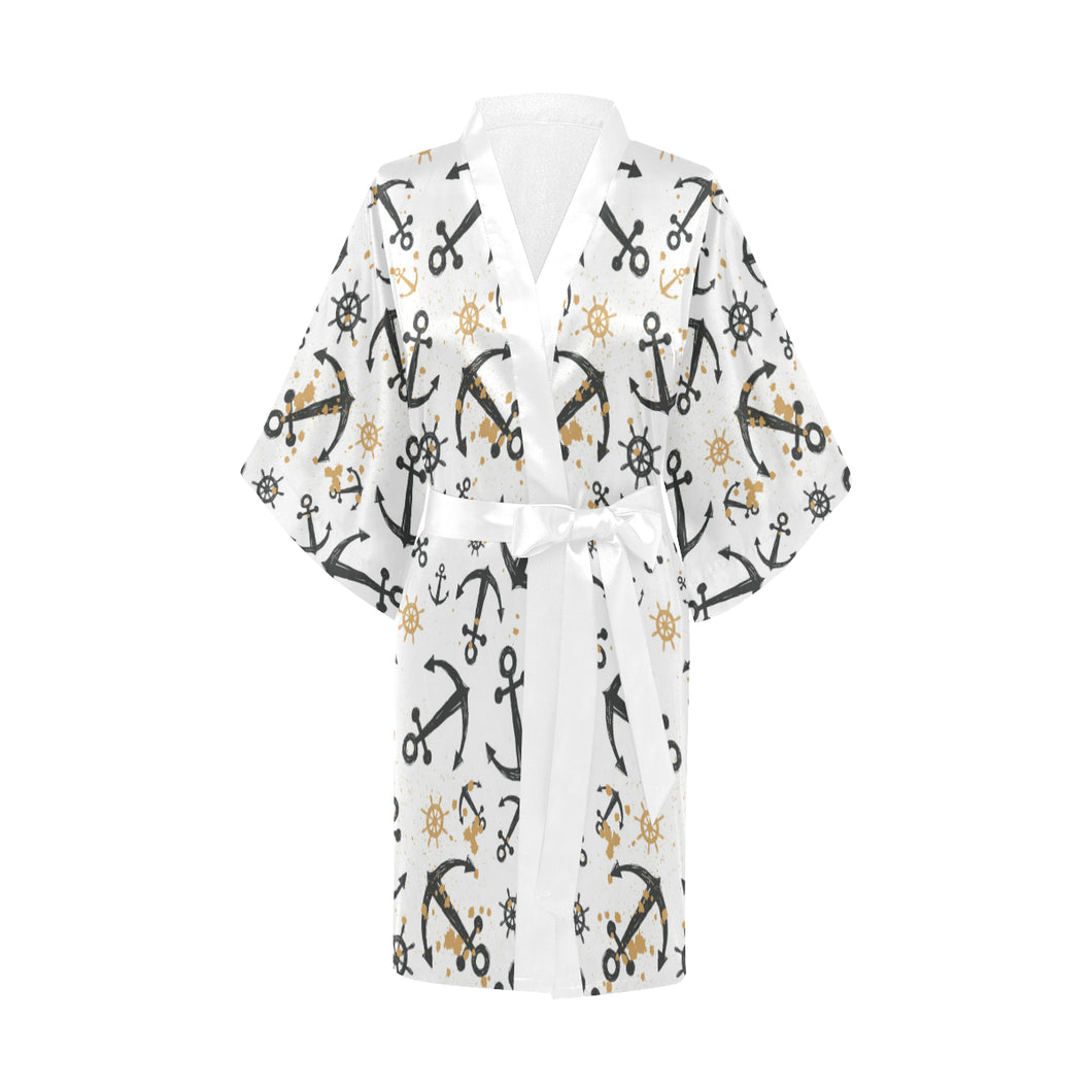 Anchors Rudders pattern Women's Short Kimono Robe