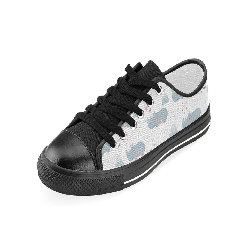 cute rhino heart pattern Kids' Boys' Girls' Low Top Canvas Shoes Black