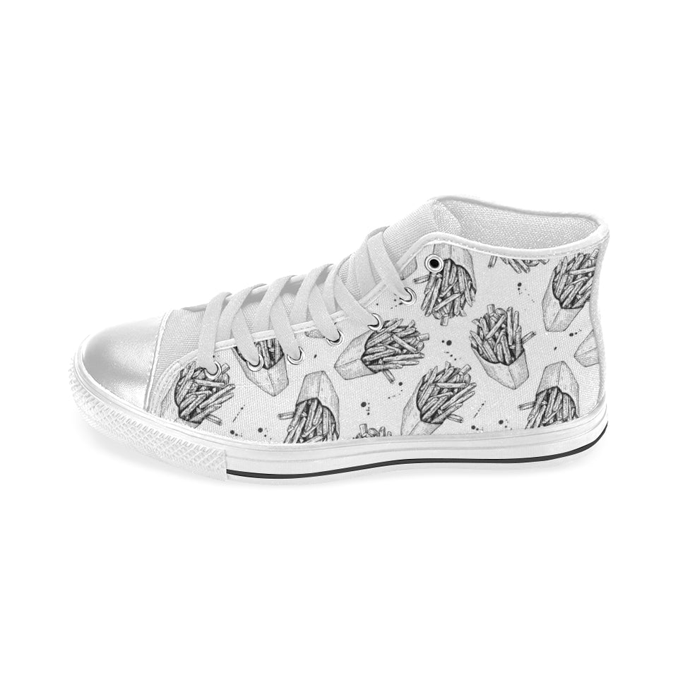 Hand drawn french fries pattern Women's High Top Canvas Shoes White