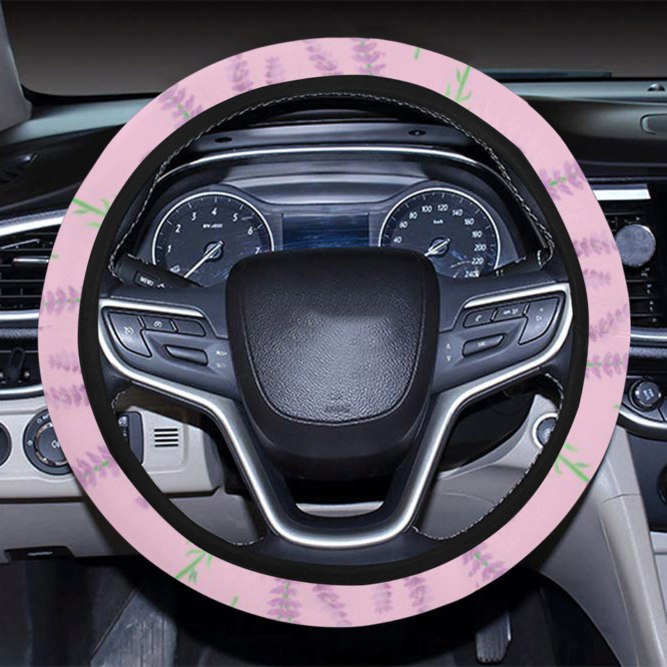 Lavender pattern pink background Car Steering Wheel Cover